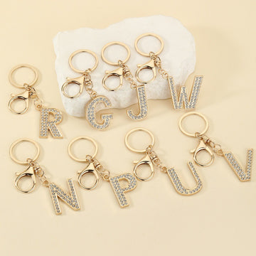 Gold-Tone Rhinestone A-Z Letter Keychains With Lobster Clasps