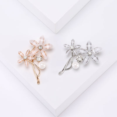 Front view of delicate acrylic flower branch with translucent petals and metal stems