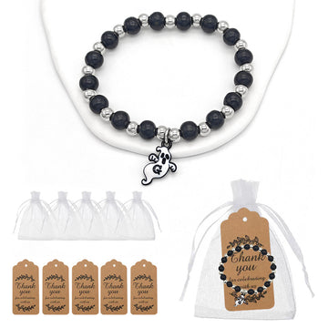 Black Silver Bead White Ghost Charm Stretch Bracelet