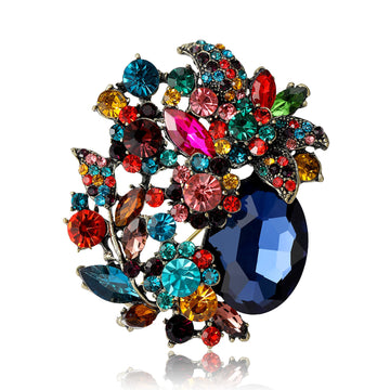 Large Faceted Glass Floral Cluster Brooch In Seven Colorways
