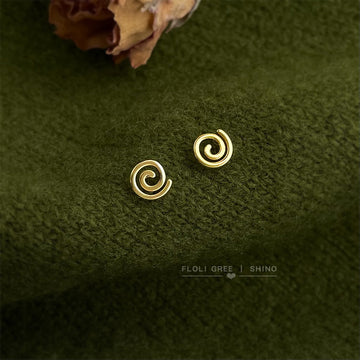 Gold Mini Spiral Swirl Stud Earrings Abstract Symbol
