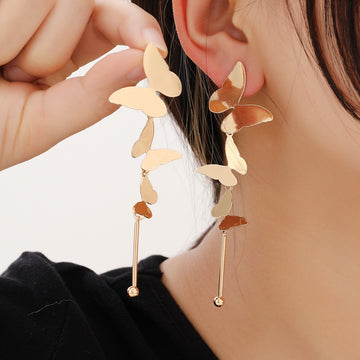 Gold Tone Butterfly Cascade Extra Long Stud Earrings