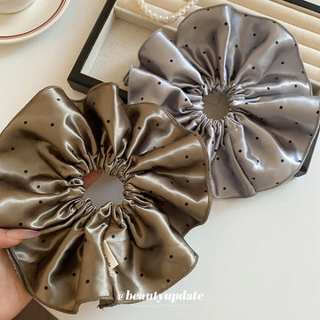 Satin Black Polka Dot Oversized Scrunchie Hair Tie Blue Gray