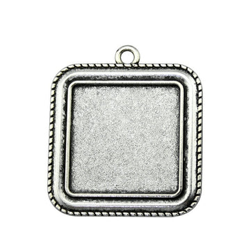 Square Cabochon Pendant Tray in Antique Silver Metal Finish