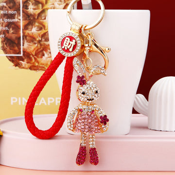 Crystal Long Leg Rabbit Keychains in Plain and Braided Loop Options
