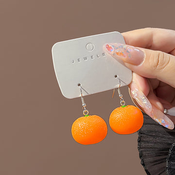 Bright Orange Fruit Three Dimensional Novelty Hook Earrings