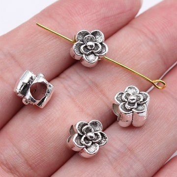 Small Rose Large Hole Bead in Antique Silver Finish