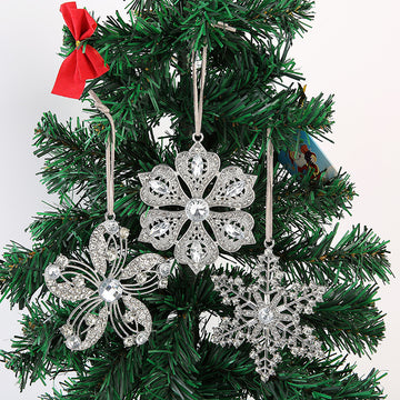 Silver Rhinestone Flower Snowflake Metal Hanging Ornaments