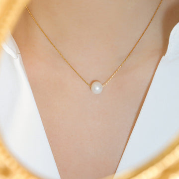 Single Freshwater Pearl Station Necklace Gold Steel Fine Chain