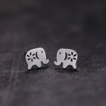 Silver Tone Elephant Cutout Stud Earrings Polished Metal Jewelry