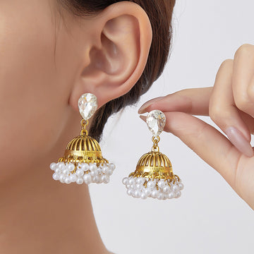 Five Color Faceted Teardrop Gold Jhumka Bell Earrings