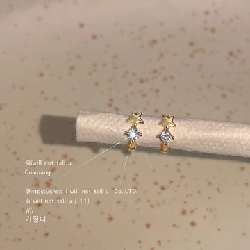 Gold-Tone Mini Star Clear Stone Huggie Hoop Earrings