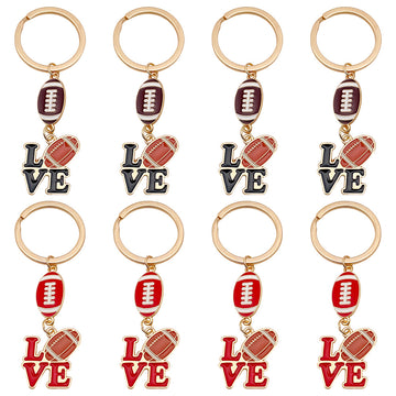 Brown and Red Football Love Letter Keychain Pair with Metal Hardware