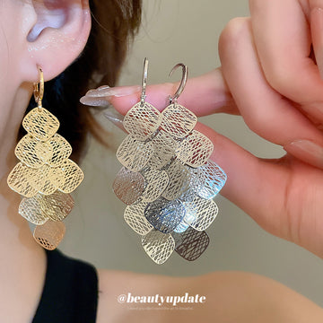 Filigree Leaf Cluster Hoop Drop Earrings With Decorative Metal Accents