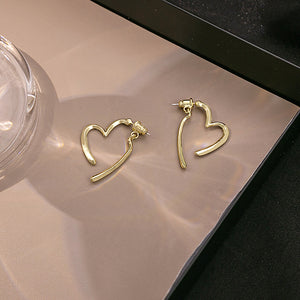 Gold Silver Detachable Open Heart Bar Stud Earrings