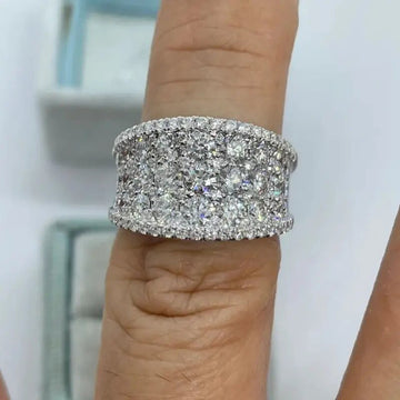 Silver Tone Wide Multi Row Full Pave Band Ring Clear Stones