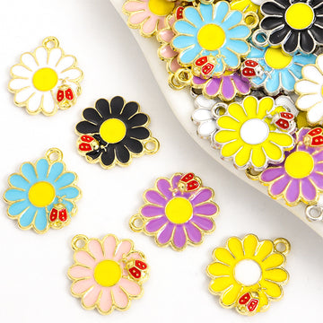 Enamel-Look Gold Silver Ladybug Alloy Charms in 12 Styles