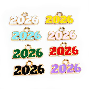 Colorful Enamel Four Digit Number Charms with Gold Tone Edges
