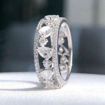 Open Heart and Round Stone Eternity Style Band Ring