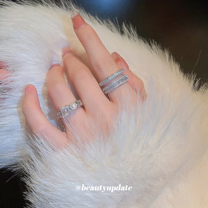 Silver-Tone Open Ring with a Pearl and Square Cubic Zirconia