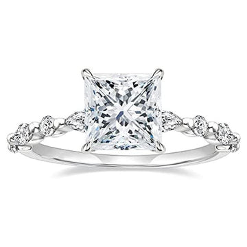 Silver Princess Square Clear CZ Side Stone Ring Sizes 6-10