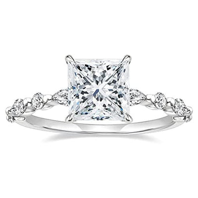 Studio cutout silver princess square clear CZ side stone ring