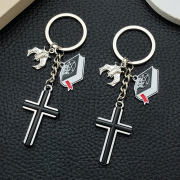 Black and Silver Cross Bat Skull Charm Keychains with Metal Hardware