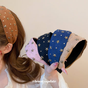 Fabric Star Studded Wide Headband Deep Coffee Brown