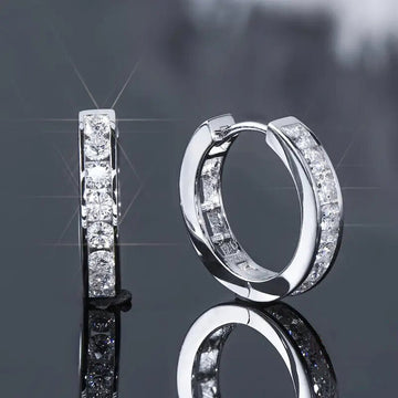 Channel-Set Square Clear Stone Hoop Earrings In Two Metal Tones