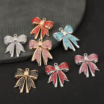 Rhinestone Bow Charm Pendant Two Metal Tones Five Colors