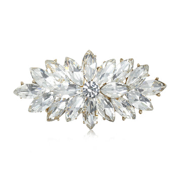 Crystal Cluster Bar Brooch In 2 Styles With Polished Metal And Decorative Details