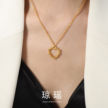 Gold Open Heart Pendant Necklace Thin Rope Chain Metal