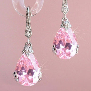 Pear-Shaped Long Drop Earrings In Pink And Clear Options