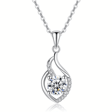 Silver Tone Swirl Pendant Necklace With Clear Round Stone