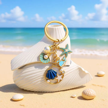 Blue and Pink Shell Dolphin Mermaid and Starfish Keychains