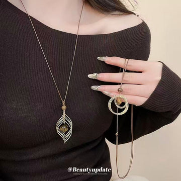 Brown Cabochon Geometric Pendant Necklace Statement Fashion Jewelry