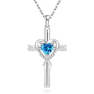 Heart Key Pendant Necklace with Crystal Center with Polished Metal Finish