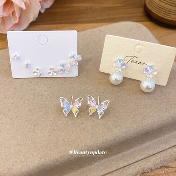 Butterfly and Pearl Stud Earrings in Three Pastel Designs