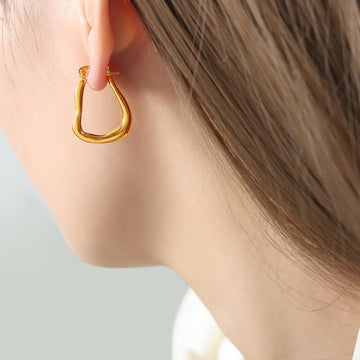 Gold Steel Irregular Teardrop Organic Open Hoop Earrings