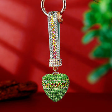 Geometric Band Crystal Heart Keychains with Straps and Plain Options