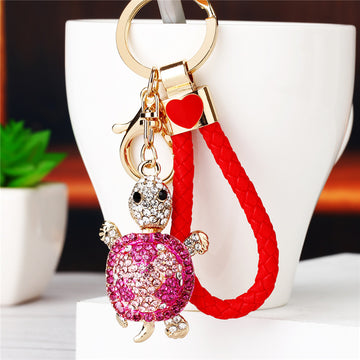 Jeweled Turtle Braided Wrist Strap Keychains in Four Pictured Colors