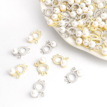 Enamel-Look And Pearl-Look Silver Gold Cat Pearl-look And Alloy Charms in 2 Styles