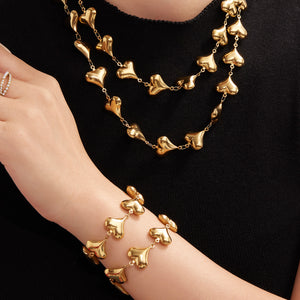 Polished Puffy Heart Link Necklace And Bracelet Gold Or Steel
