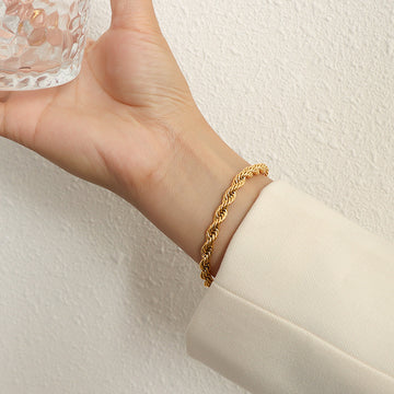 Thick Twisted Rope Chain Bracelet Gold Tone Lobster Clasp Extender