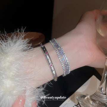 Four Mixed Pink Purple And Clear Crystal Bracelet Designs In Silver Tone