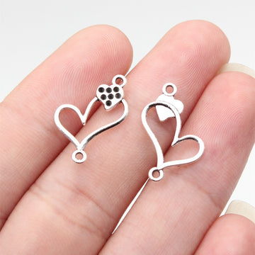 Antique Silver Open Heart Rhinestone Connectors for Jewelry Making