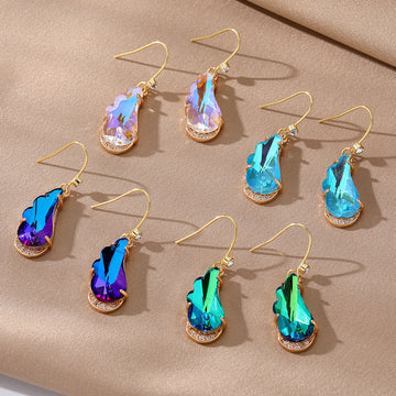 Gold Tone Faceted Wing Crystal Effect Hook Earrings in Four Colors