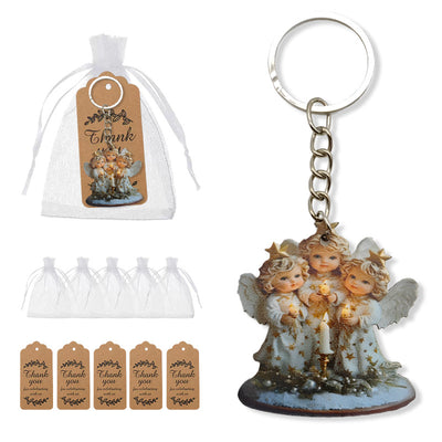 Three candle angels wood keychain with bags and kraft tags