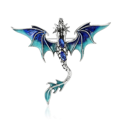 Front view of a long-tailed winged dragon with crystal details