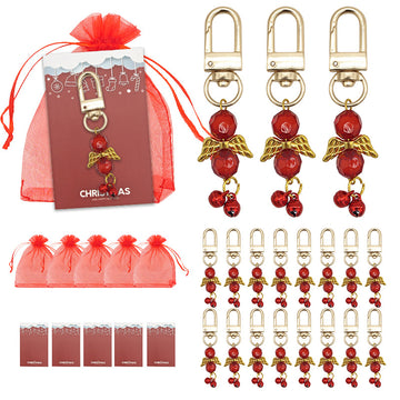 Red Bead Angel Wings Jingle Bells Gold Clasp Keychain